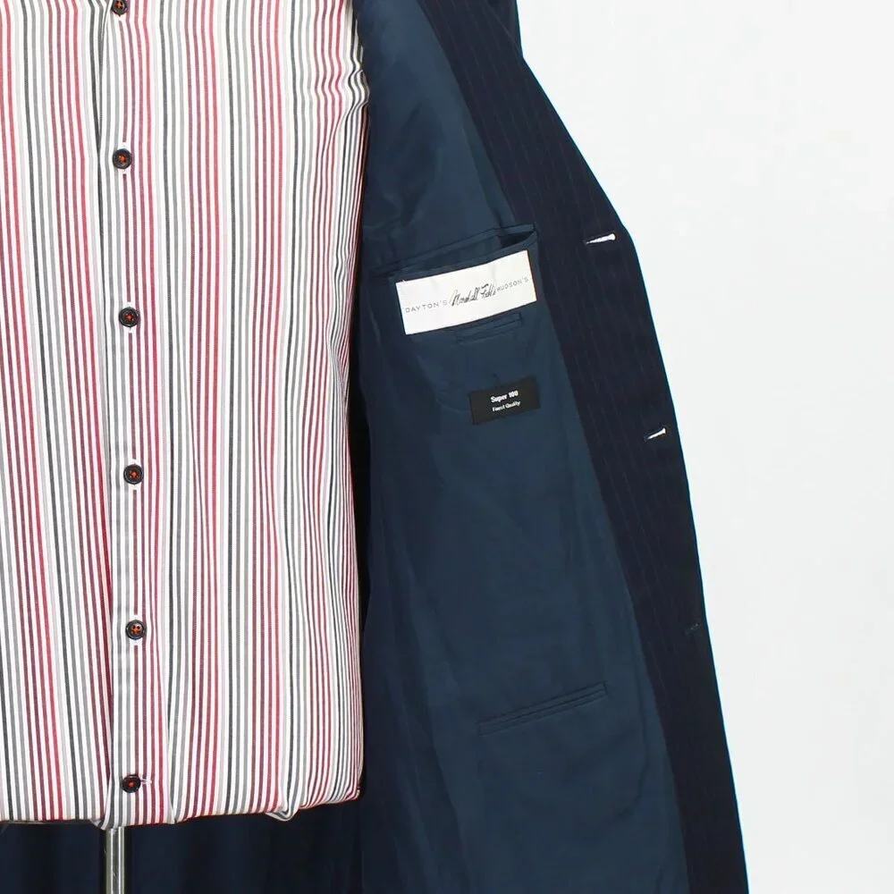 Hugo Boss 42L Navy Stripe 3-Button Wool Sport Coat Blazer Jacket P293